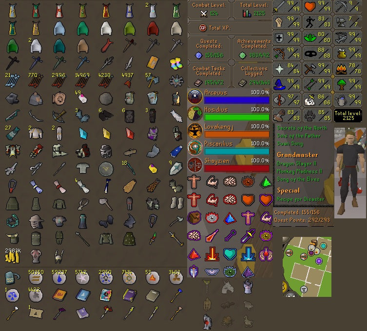 INFERNAL Cape | 2125 Total | 292 Quest Points | 124 Combat | All Pray | Elite Void