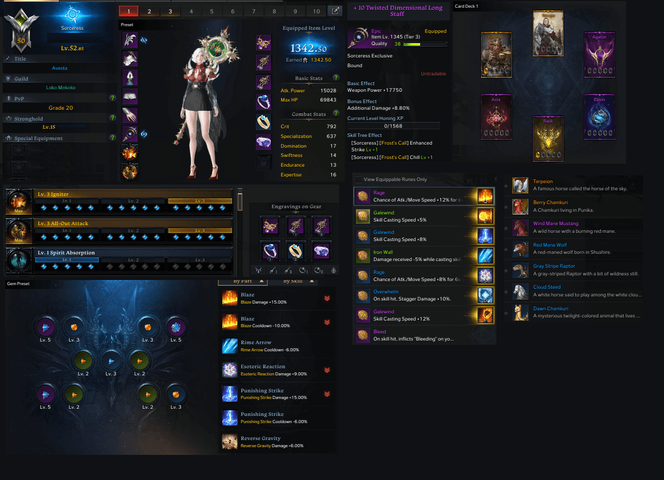 Roster Level 50 | Level 52 Sorcress | 1342 Gearscore | +10 Twisted Dimensional Long Staff
