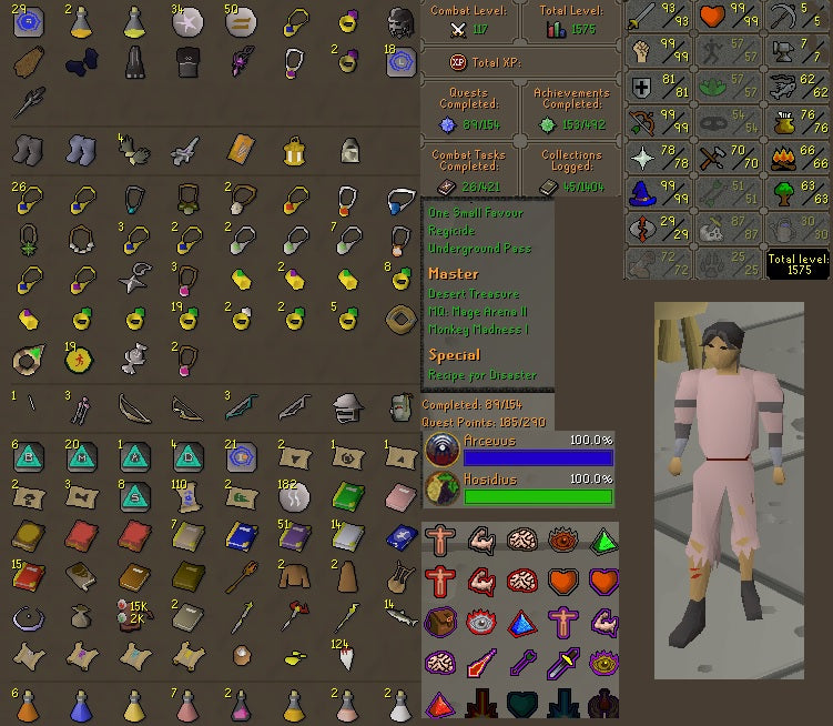 Combat 117 | Total Skill 1575 | 89 Quest Points | 99 STR | 99 RANGE | 99 MAGE | Void Set