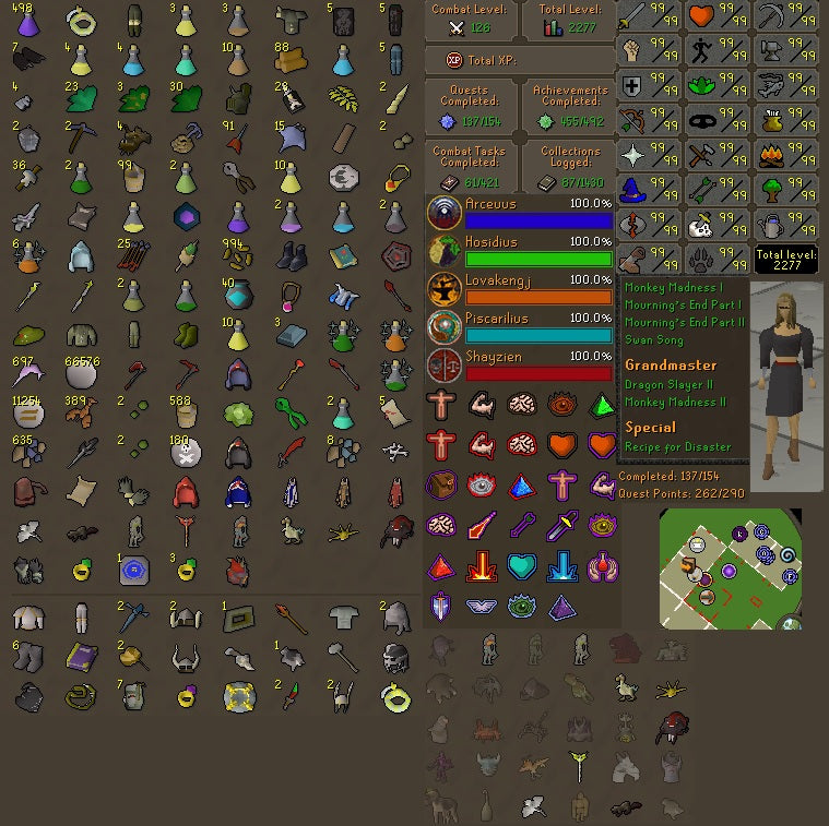 MAX | 2277 Total | 262 Quest Points | Elite Void | Awesome Pet Collection!