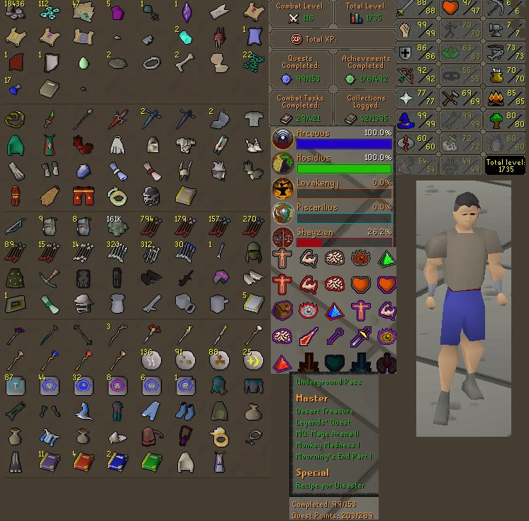 Total Skill 1735 | Combat 116 | 203 QP | Fire Cape | 99 STR | 99 MAGE | 92 RANGE | 88 ATK