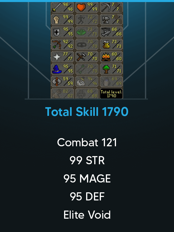 Combat 121 | Total Skill 1790 | Elite Void | Fighter Torso | Pet Kraken | Lunar Set