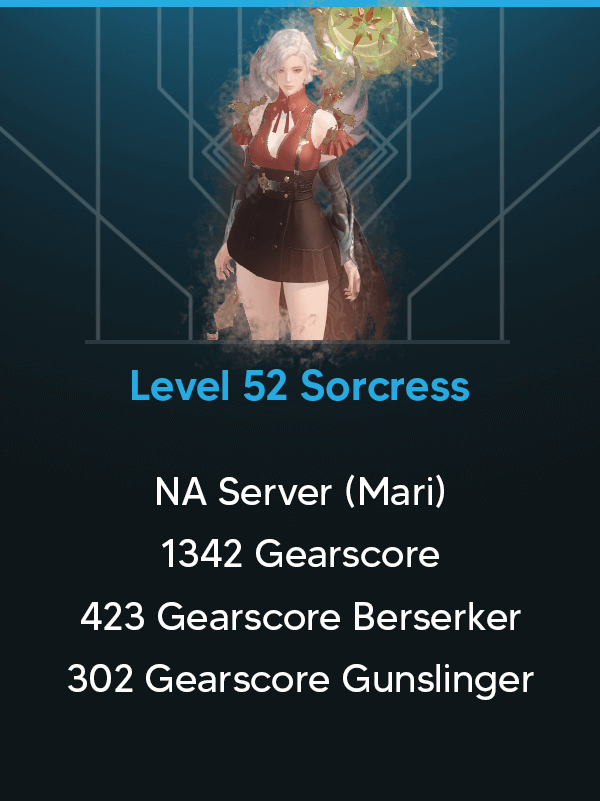 Roster Level 50 | Level 52 Sorcress | 1342 Gearscore | +10 Twisted Dimensional Long Staff