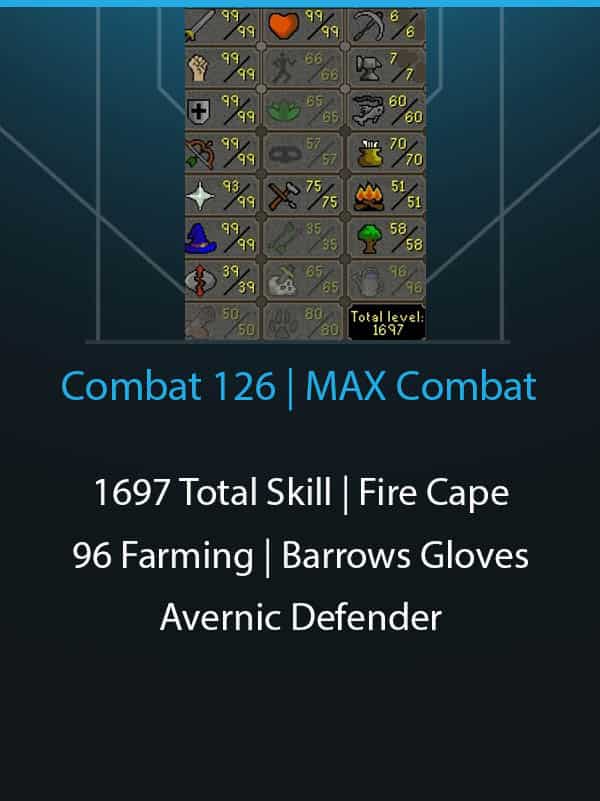 Combat 126 | MAX Combat | 1697 Total Skill | 206 Quests Points | Barrows Gloves | Fire Cape