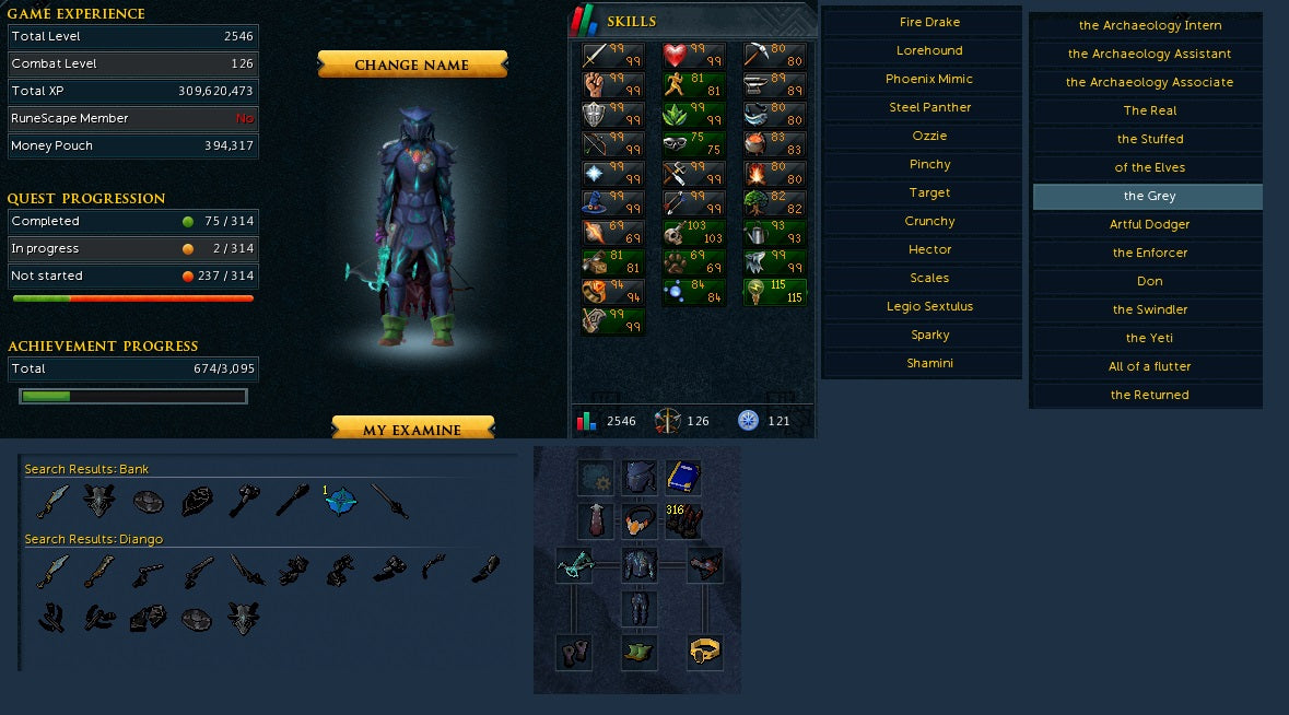 2546 Total | 126 Combat | MAX Combat | 115 Invention | 99 Summoning | 103 Slayer